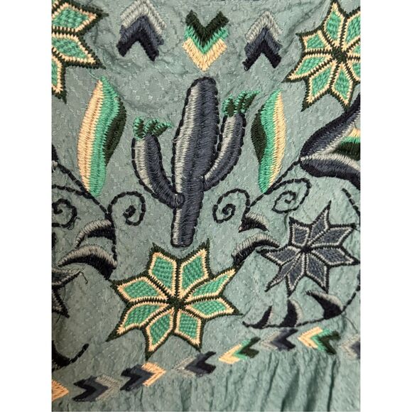 Double D Ranch Cactus Embroidered Baby Doll Dress Muted Teal M - Picture 5 of 7